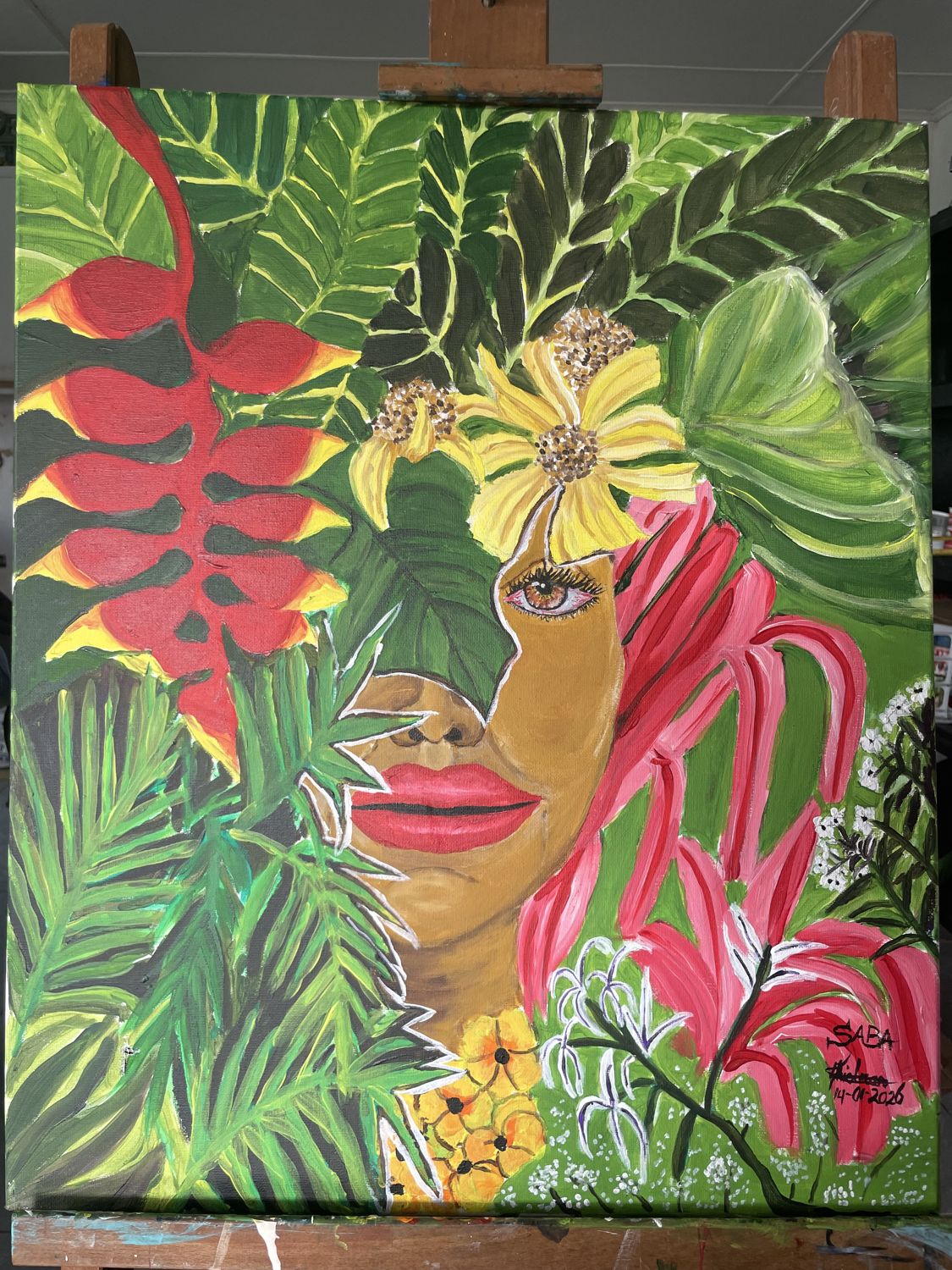 Saba Nature Lady, acrylic by Mary Thielman